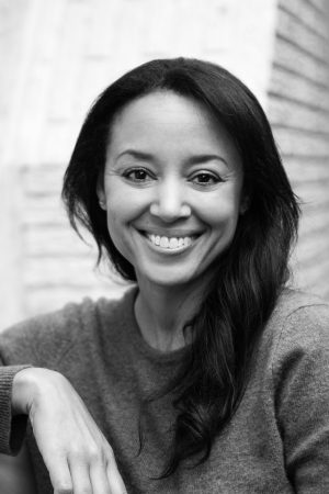 Portrait of author Clea Koff in black and white by photographer Kelly Ridgeway.