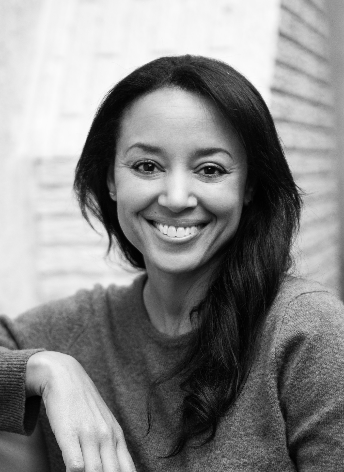 Portrait of author Clea Koff in black and white by photographer Kelly Ridgeway.